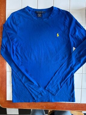 Ralph Lauren Sport Long-Sleeve Crewneck Shirt in Bright Blue with Yellow Pony